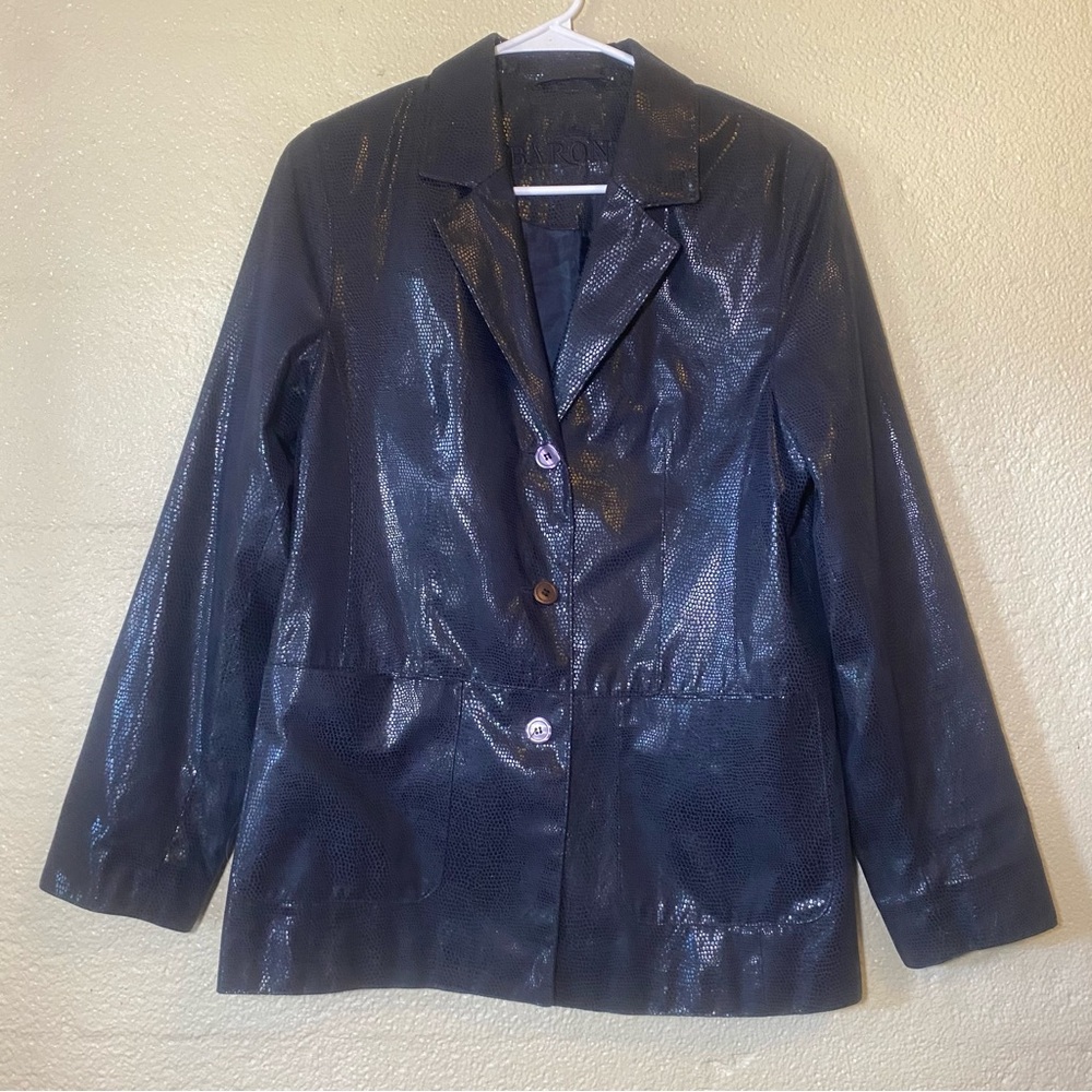Baronia von Gollas Navy Glossy Snakeskin Finish Sport Coat Women SZ 34 women